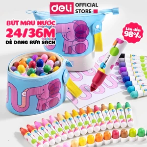 Bút Màu Nước Deli 24/36 Màu Dạng Túi - Bút Ngòi Chóp Màu Sắc Tươi Sáng An Toàn Dễ Rửa Sạch Cho Bé