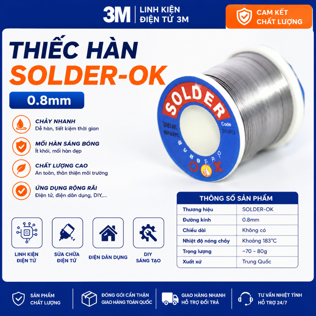 Thiếc Hàn SOLDER-Ok 0.8mm Cuộn to