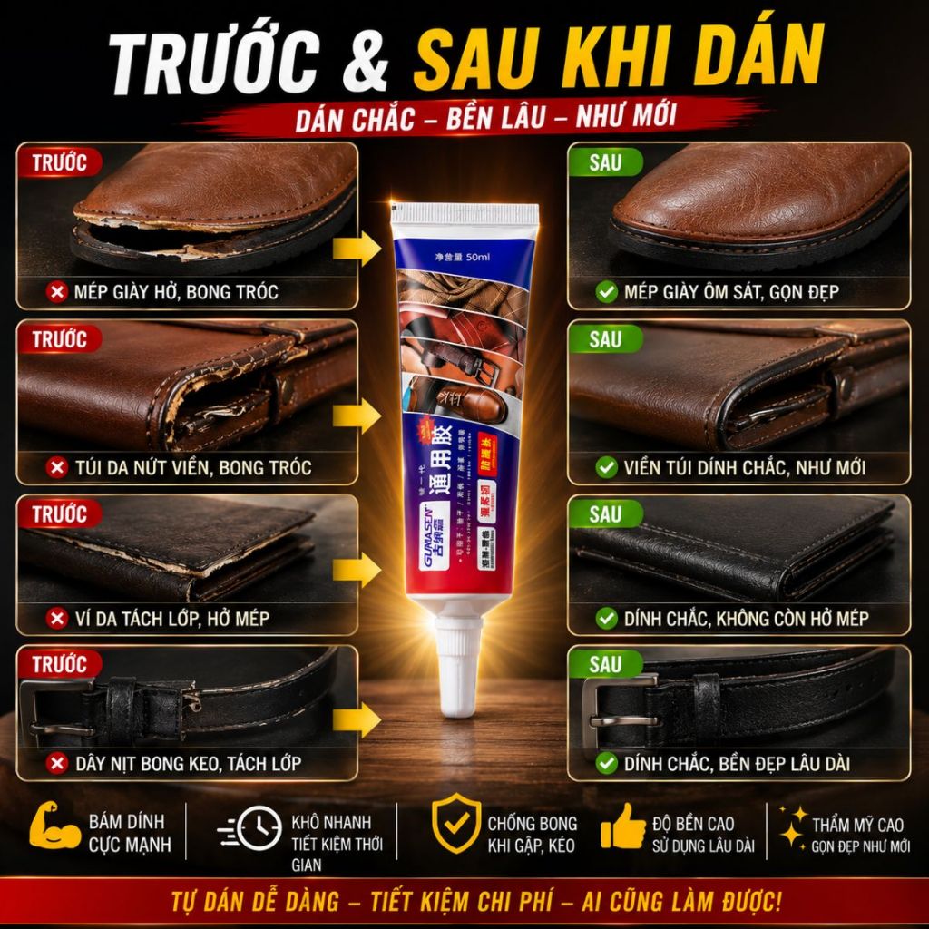 Keo dán giày da giày vải siêu chắc chống nước đa năng tặng kèm dây chun cố định tuýp 50ml