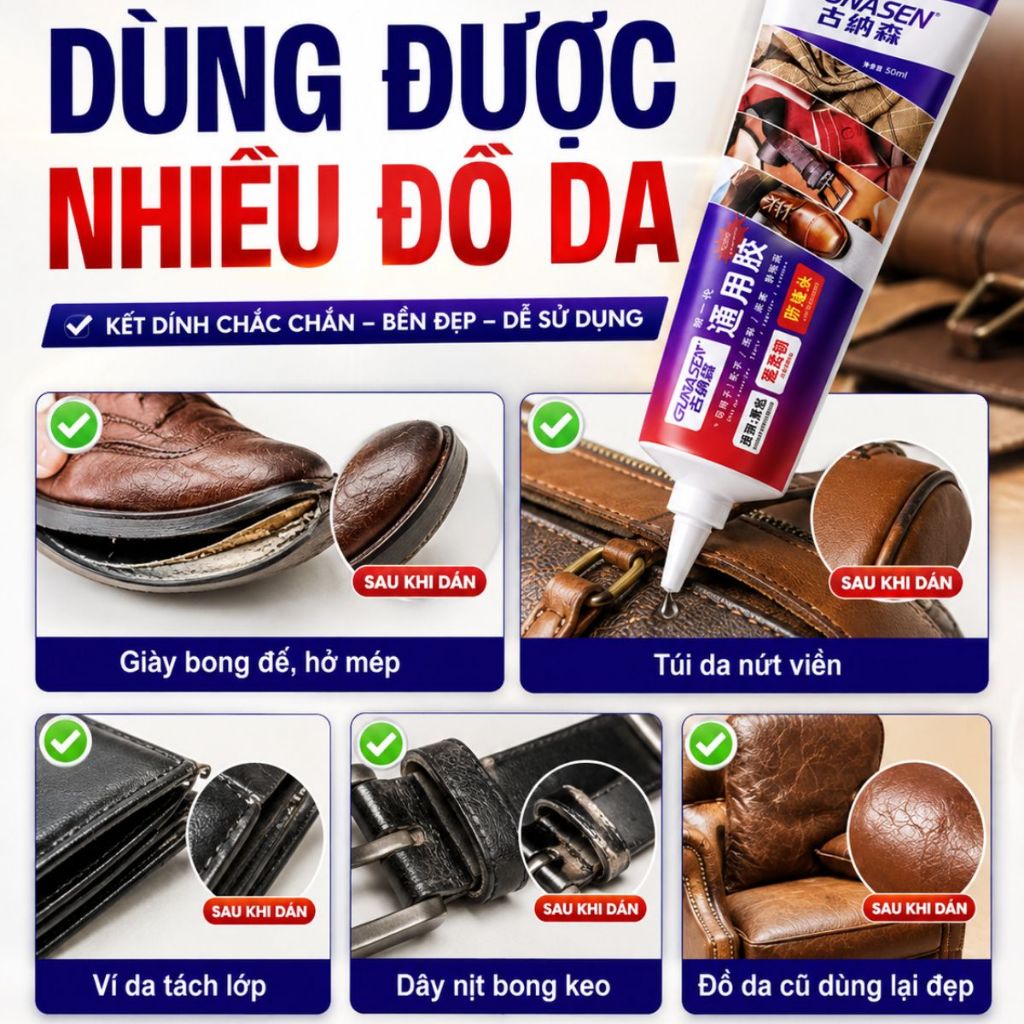 Keo dán giày da giày vải siêu chắc chống nước đa năng tặng kèm dây chun cố định tuýp 50ml