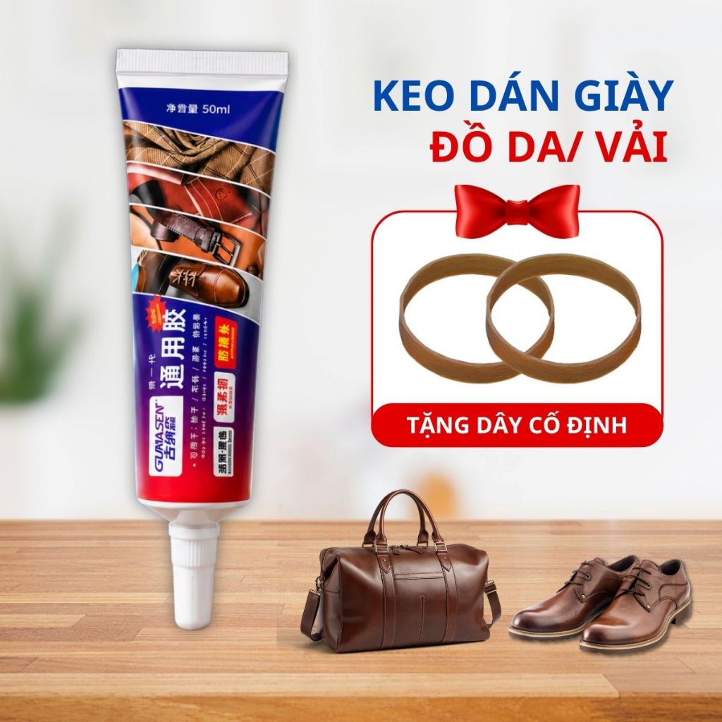 Keo dán giày da giày vải siêu chắc chống nước đa năng tặng kèm dây chun cố định tuýp 50ml