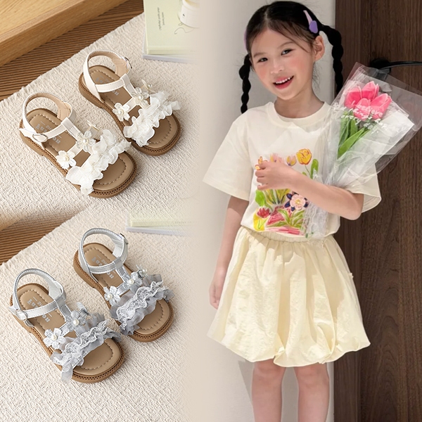 Bella Neman Giày sandal bé gái voan hoa ngọc, đế mềm êm chân, chống trượt, dễ mang đi chơi mùa hè