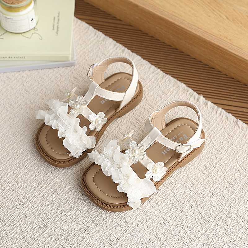 Bella Neman Giày sandal bé gái voan hoa ngọc, đế mềm êm chân, chống trượt, dễ mang đi chơi mùa hè
