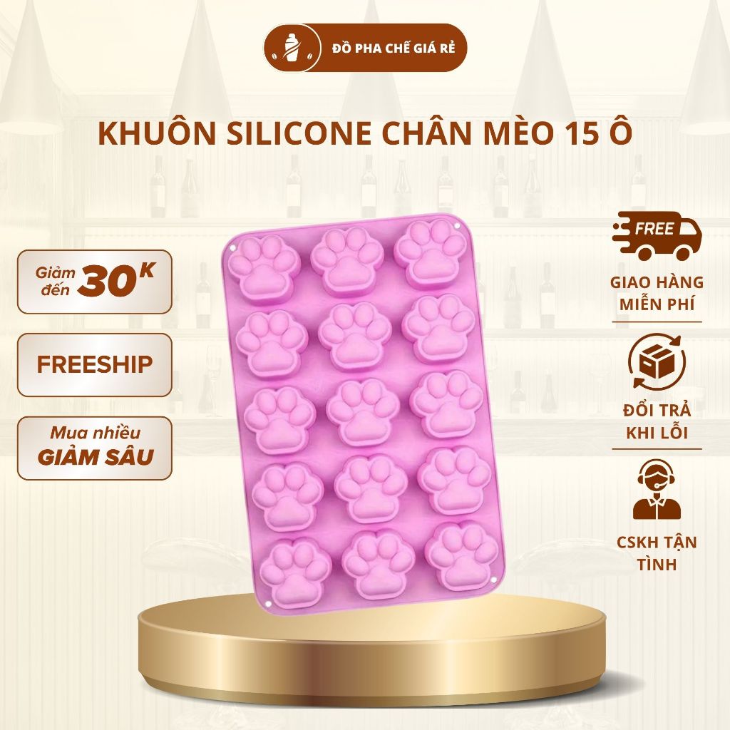 Khuôn Silicon Chân Mèo 15 Ô, Tạo Hình Dễ Thương Làm Socola, Thạch Rau câu, Pudding