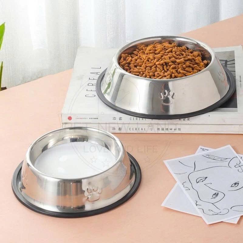 Bát Ăn Inox Chống Lật Cho Thú Cưng, Chén Ăn Không Gỉ Cho Chó Mèo