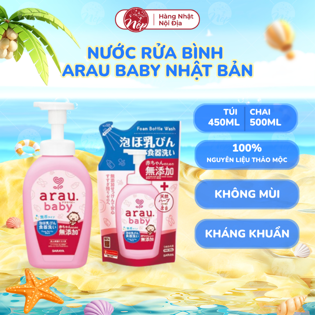 Nước rửa bình ARAU Baby Nhật chính hãng chai 500ML/túi 450ML - nepshop1