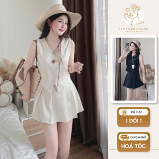 Set váy nữ áo gile croptop sát nách phối chân váy ngắn xếp ly chất vải linen mềm mịn phong cách trẻ trung mặc tôn dáng