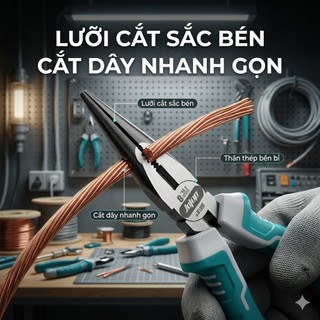 Kìm Nhọn Đa Năng JcTop CR-V Cao Cấp 6"/8" – Kẹp Chắc, Chống Trượt, Siêu Bền
