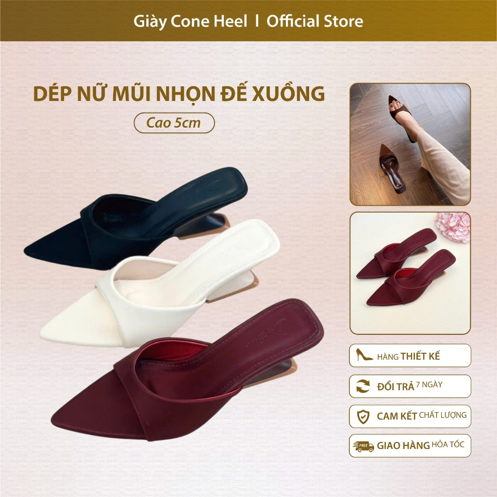 Dép Nữ Mũi Nhọn Đế Xuồng 5 Phân Quai Bảng Chất Lụa Mới – Dép Cao Gót Nữ Êm Chân Tôn Dáng Phong Cách Thanh Lịch