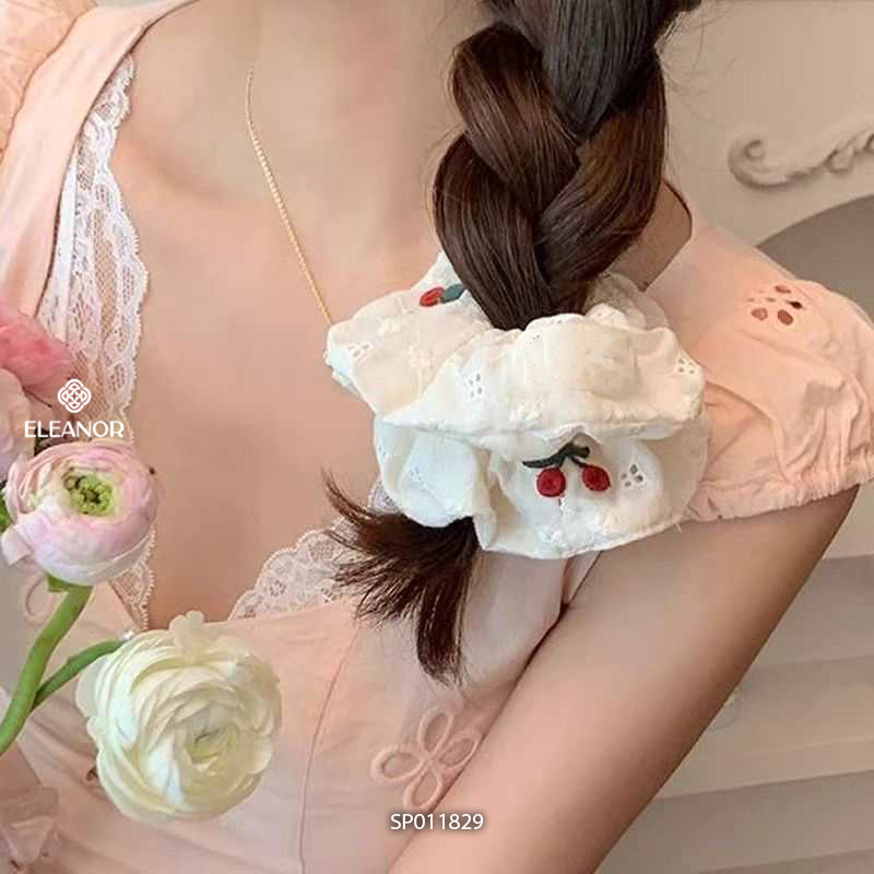 Dây buộc tóc nữ scrunchies Eleanor Accessories thêu hình quả cherry phụ kiện tóc cột tóc 11829