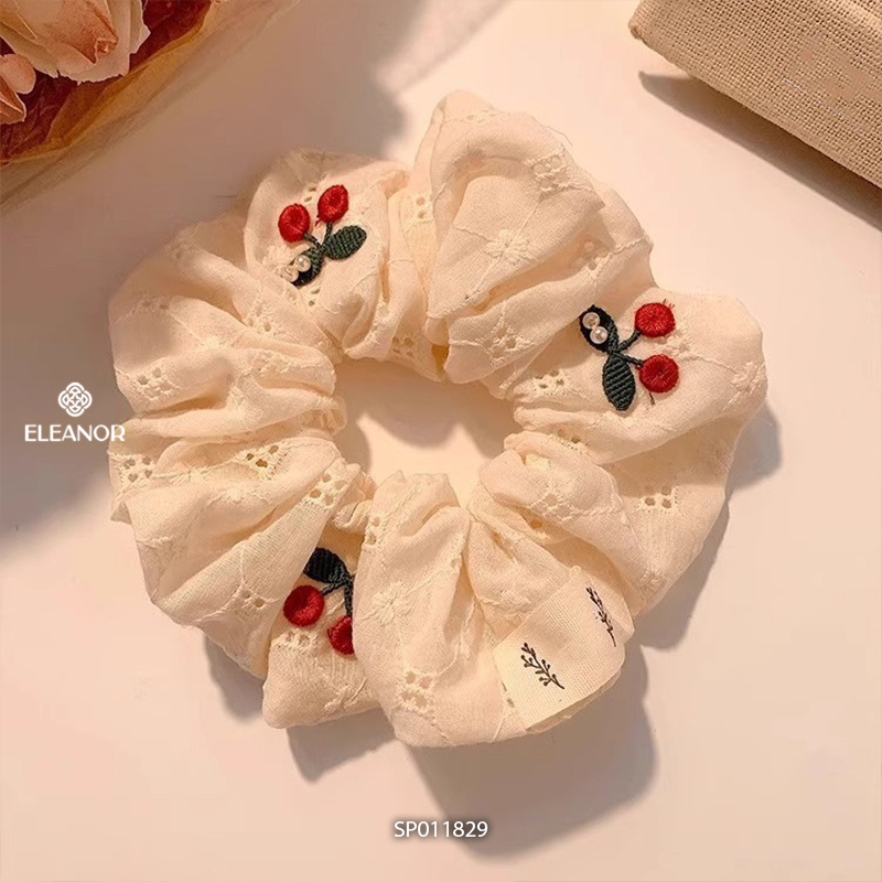 Dây buộc tóc nữ scrunchies Eleanor Accessories thêu hình quả cherry phụ kiện tóc cột tóc 11829