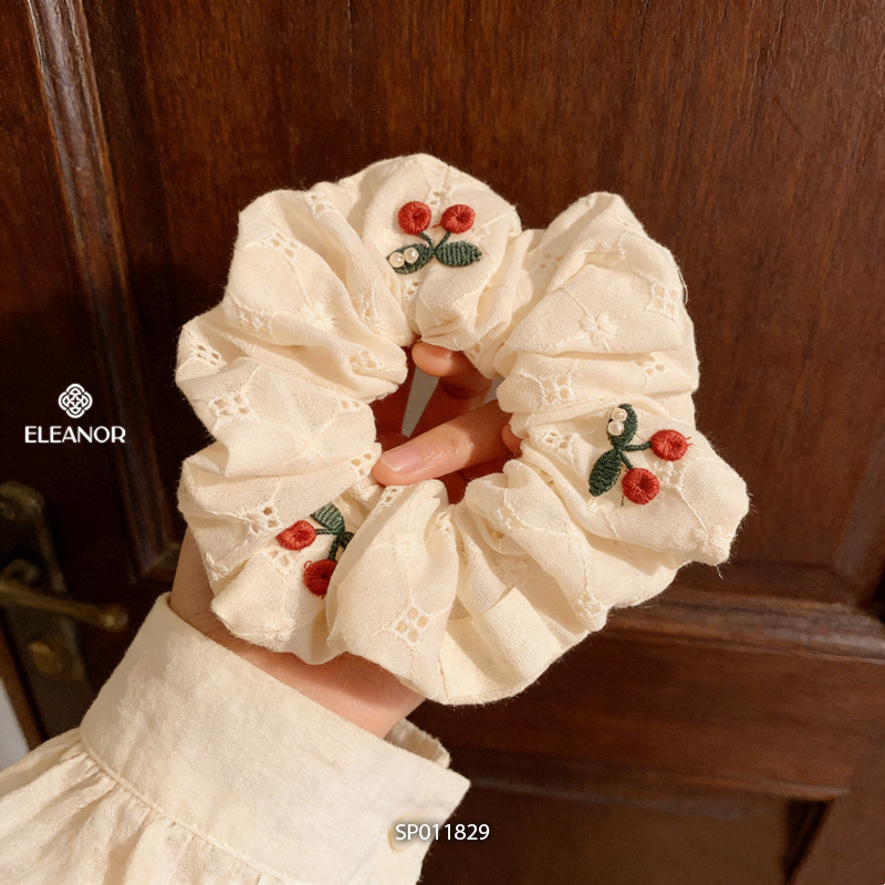 Dây buộc tóc nữ scrunchies Eleanor Accessories thêu hình quả cherry phụ kiện tóc cột tóc 11829