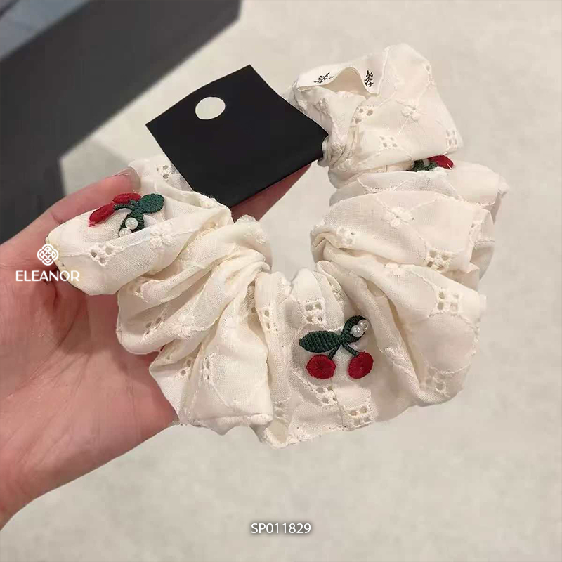 Dây buộc tóc nữ scrunchies Eleanor Accessories thêu hình quả cherry phụ kiện tóc cột tóc 11829