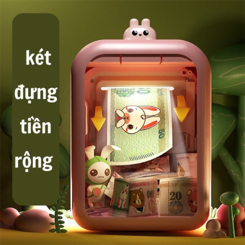 Đồ Chơi Két Sắt Mini Đựng Tiền Tiết Kiệm Tiền Thông Minh Mở Bằng Mật Khẩu Điện Tử Tai Thỏ Dễ Thương-PUPU HOUSE