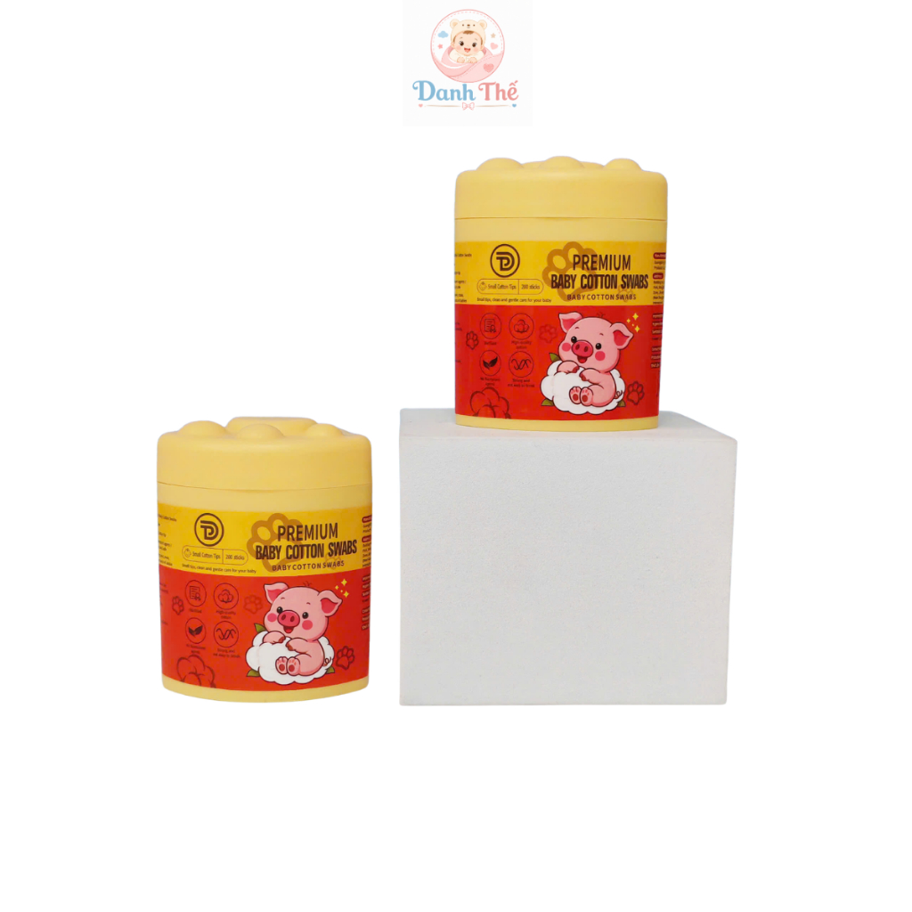 Tăm Bông Lợn Hồng TDP Cao Cấp Cho Bé, Mềm Mịn, Thân Giấy Linh Hoạt,100% Bông Thiên Nhiên - 200 Cái/Hộp