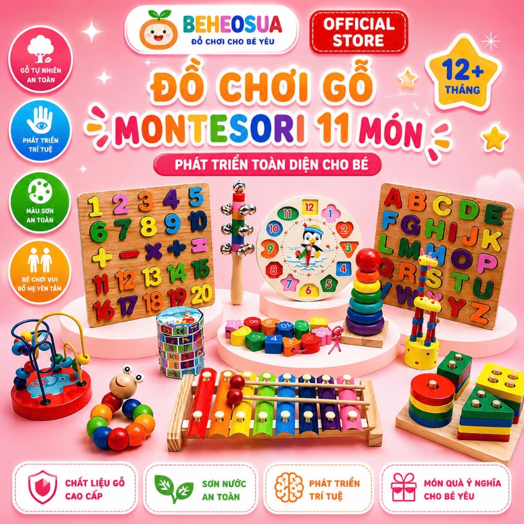 Combo 11 món đồ chơi gỗ montesori cho bé phát triển trí tuệ hàng loại 1 gỗ thông đẹp