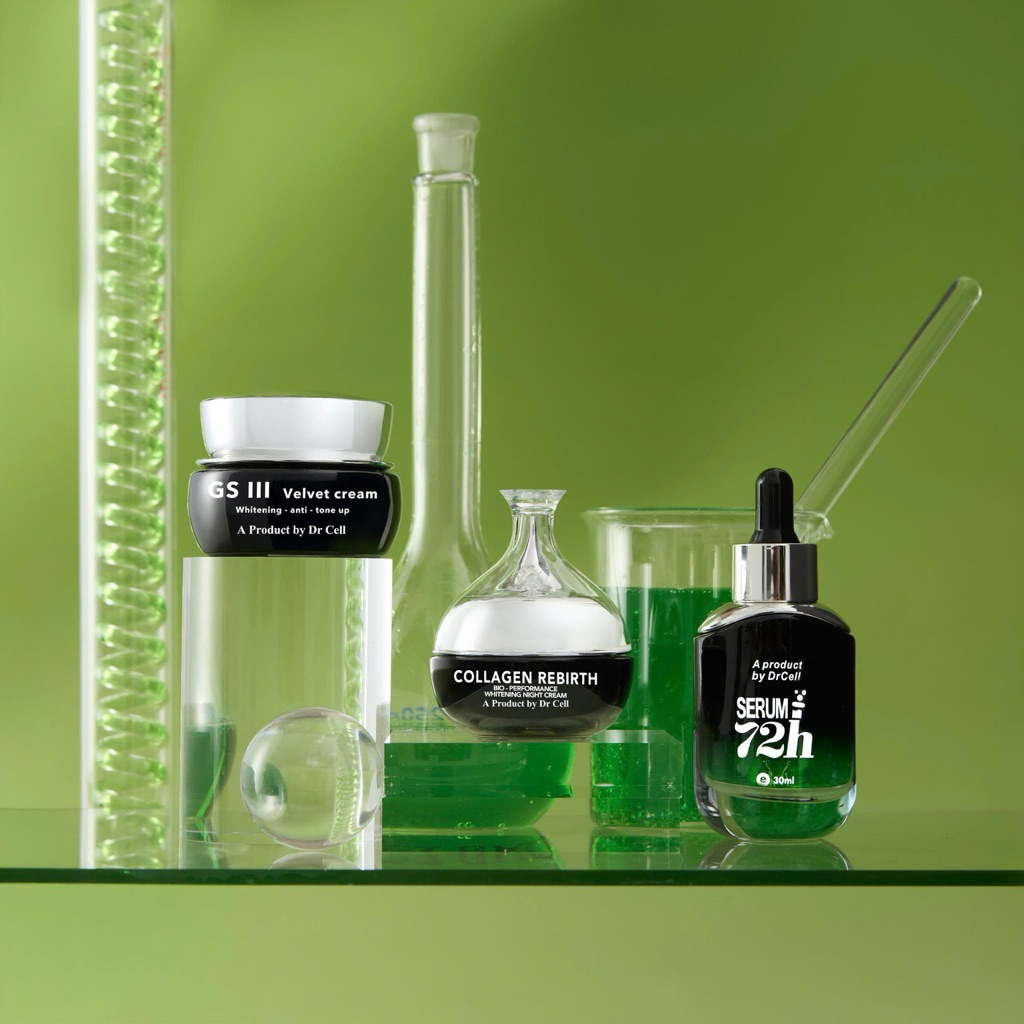 Combo dưỡng sáng mờ thâm Dr Cell gồm kem ngày gsiii, kem đêm collagen rebirth, serum 72h
