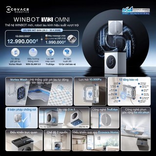[ECOVACS] Robot lau kính Ecovacs Winbot W3 Omni - Lực hút 10.000Pa - Lau kính, gương, tường ốp đá