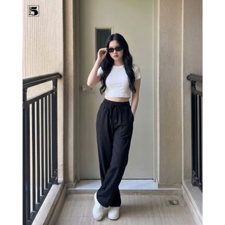 Quần Ống Rộng Nữ Twentyfive Thiết Kế Cạp Chun, Form Suông Basic, Tôn Dáng 7159