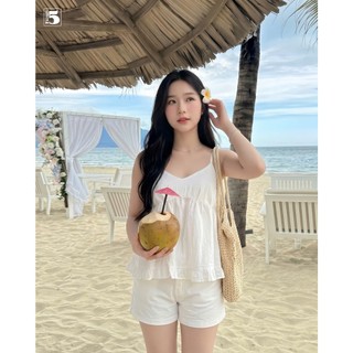 Áo 2 Dây Nữ Babydoll Twentyfive Form Rộng Che Bụng, Dáng Xòe Bèo Phong Cách Nữ, Tính Ngọt Ngào 7161