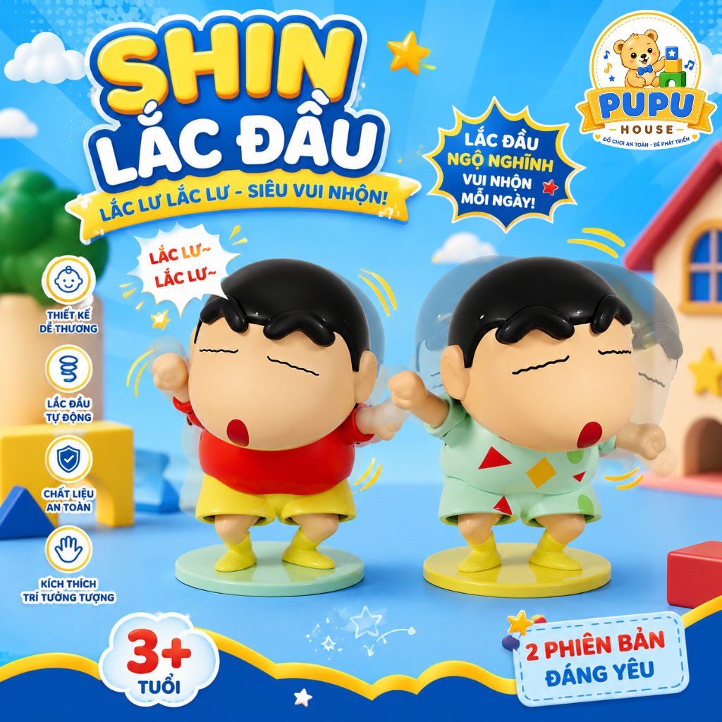 Shin Bút Chì Shin Chan Đồ Chơi Vặn Cót Shin Chạy Bằng Cót Bò Ủn Mông Lắc Đầu Đạp Xe Crawling Crayon-PUPU HOUSE