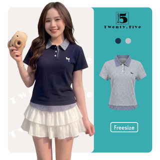 Áo Thun Nữ Twentyfive Phối Cổ Polo Thanh Lịch, Áo Polo Nữ Họa Tiết Thêu, Form Basic Năng Động 7165
