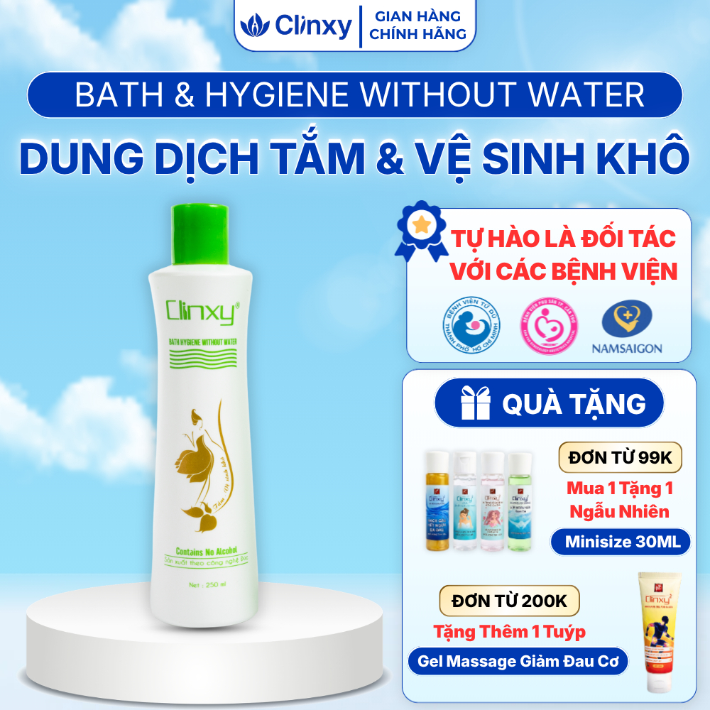 Dung Dịch Tắm Và Vệ Sinh Khô Clinxy Dành Cho Thai Phụ Bệnh Nhân Khó Vệ Sinh (250ml)