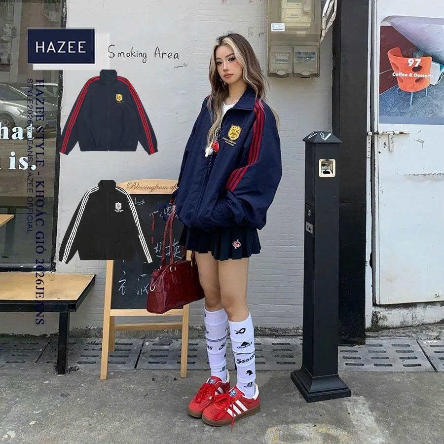Áo Khoác Bomber Oversize Phối Sọc Thể Thao Phong Cách Ulzzang Y2K Unisex Form Rộng Cá Tính Hot Trend