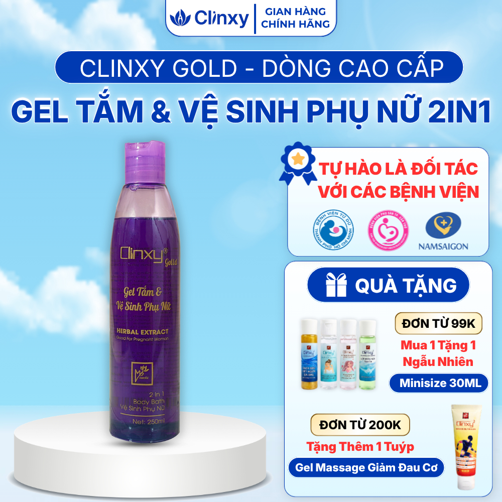 Gel Tắm Và Vệ Sinh Phụ Nữ Clinxy Gold, Sữa Tắm Dịu Nhẹ Hỗ Trợ Dưỡng Ẩm Sâu (250ml)