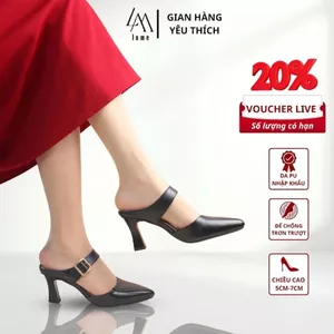 Giày Sục Nữ Có Quai Mũi Nhọn Màu Đen LUME 18 Da PU Cao Cấp, Đế cao su non chống trượt cao 5cm - 7cm Thời Trang (SQNNĐ)