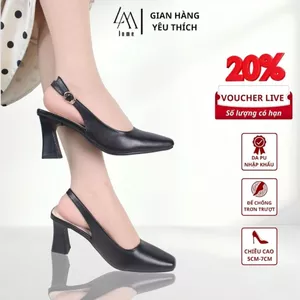 Giày Sục Cao Gót Quai Hậu Nữ LUME 20 Mũi Vuông Màu Đen Da PU Cao Cấp Cao 5cm 7cm, Đế cao su chống trơn trượt (VHĐ)