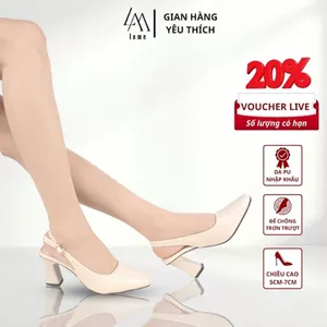 Giày sục quai hậu cao gót nữ LUME 17 mũi vuông màu kem da PU cao cấp, đế cao su non chống trơn trượt cao 5cm-7cm (VHK)