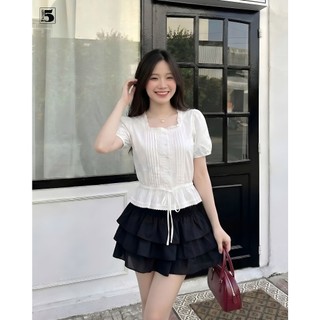 Áo Kiểu Nữ Twentyfive Tay Phồng Dáng Peplum, Nơ Eo Dễ Thương Phong Cách Hàn Quốc Thanh Lịch 7171