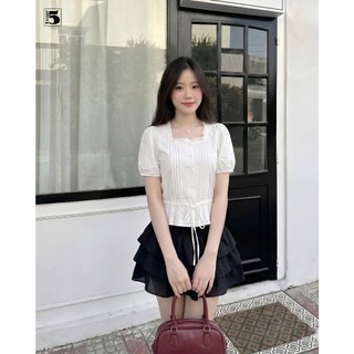 Áo Kiểu Nữ Twentyfive Tay Phồng Dáng Peplum, Nơ Eo Dễ Thương Phong Cách Hàn Quốc Thanh Lịch 7171