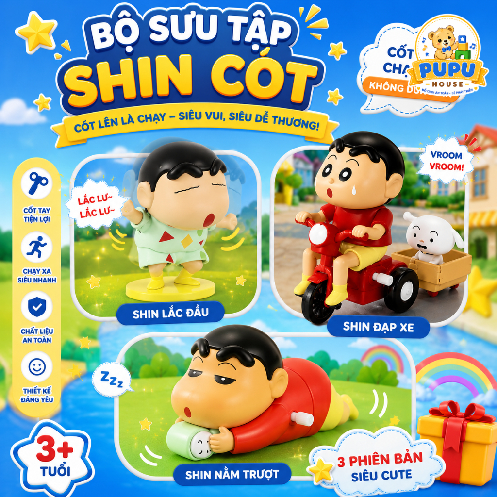 Đồ Chơi Shin Cậu Bé Bút Chì Bé Bò Blazesky Crayon Mô Hình Shin Shin Dây Cót Nằm Bò Đạp Xe Đồng Hồ Dễ Thương - PUPU HOUSE