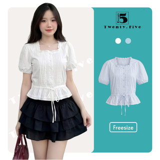Áo Kiểu Nữ Twentyfive Tay Phồng Dáng Peplum, Nơ Eo Dễ Thương Phong Cách Hàn Quốc Thanh Lịch 7171