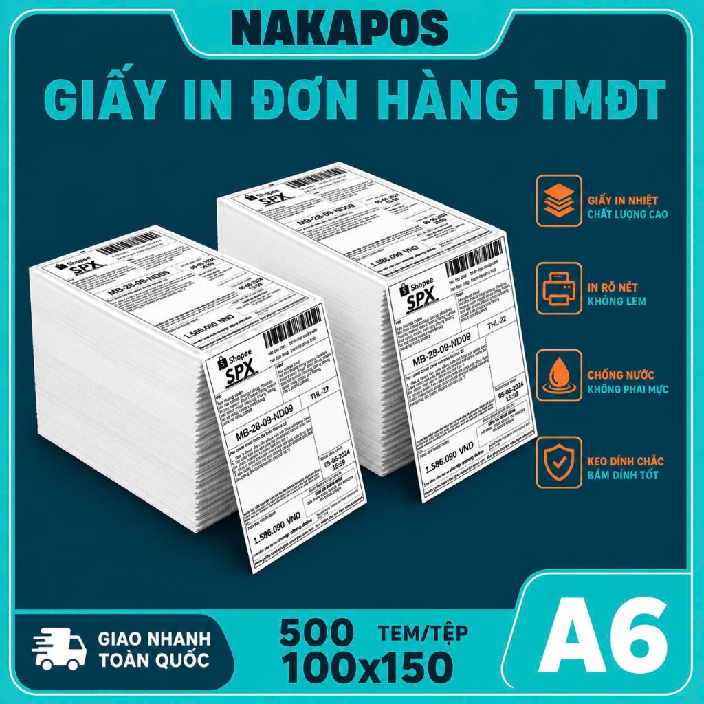 Giấy In Nhiệt Tự Dính Tập 500 Tờ 100x150 DÁN ĐƯỢC In Đơn Hàng Shopee Tem TMĐT 100*150 IN BILL  A6 giấy nhiệt in vận đơn