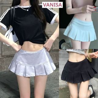 Chân váy nỉ y2k ngắn xếp ly có quần bảo hộ trăng đen nâu xám VANISA CT480
