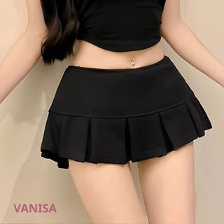 Chân váy xếp ly nữ ngắn nỉ hai da đen trắng xám nâu phong cách y2k VANISA CT480