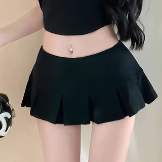 Chân váy xếp ly nữ ngắn nỉ hai da đen trắng xám nâu phong cách y2k VANISA CT480