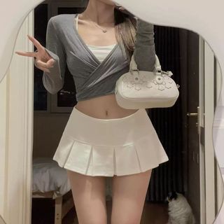 Chân váy xếp ly nữ ngắn nỉ hai da đen trắng xám nâu phong cách y2k VANISA CT480