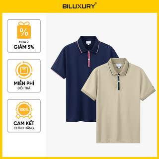 [T7_SALE 20%_HT] Áo Polo Tím Than Phối Cổ Thiết Kế Hoạ Tiết 1APCT600TTT Biluxury Form SlimFit Kháng Khuẩn Bền Màu