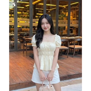 Áo Babydoll Twentyfive Thiết Kế Cổ Vuông, Tay Bồng, Áo Tiểu Thư Chiết Eo Tôn Dáng AM56