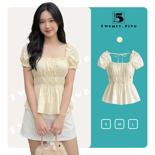 Áo Babydoll Twentyfive Thiết Kế Cổ Vuông, Tay Bồng, Áo Tiểu Thư Chiết Eo Tôn Dáng AM56