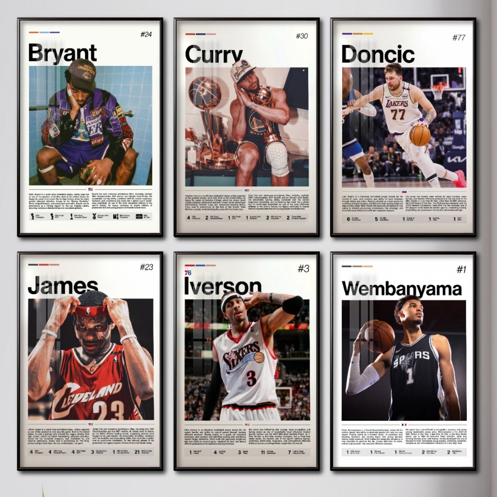 Tranh Treo Poster Bóng Rổ NBA Basketball Tráng Gương Khung Composite Decor treo tường, quà tặng