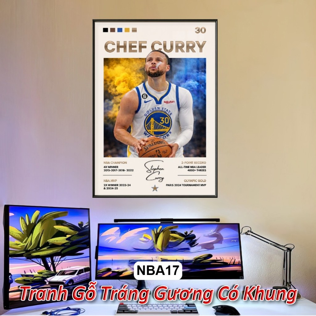 Tranh Treo Poster Bóng Rổ NBA Basketball Tráng Gương Khung Composite Decor treo tường, quà tặng