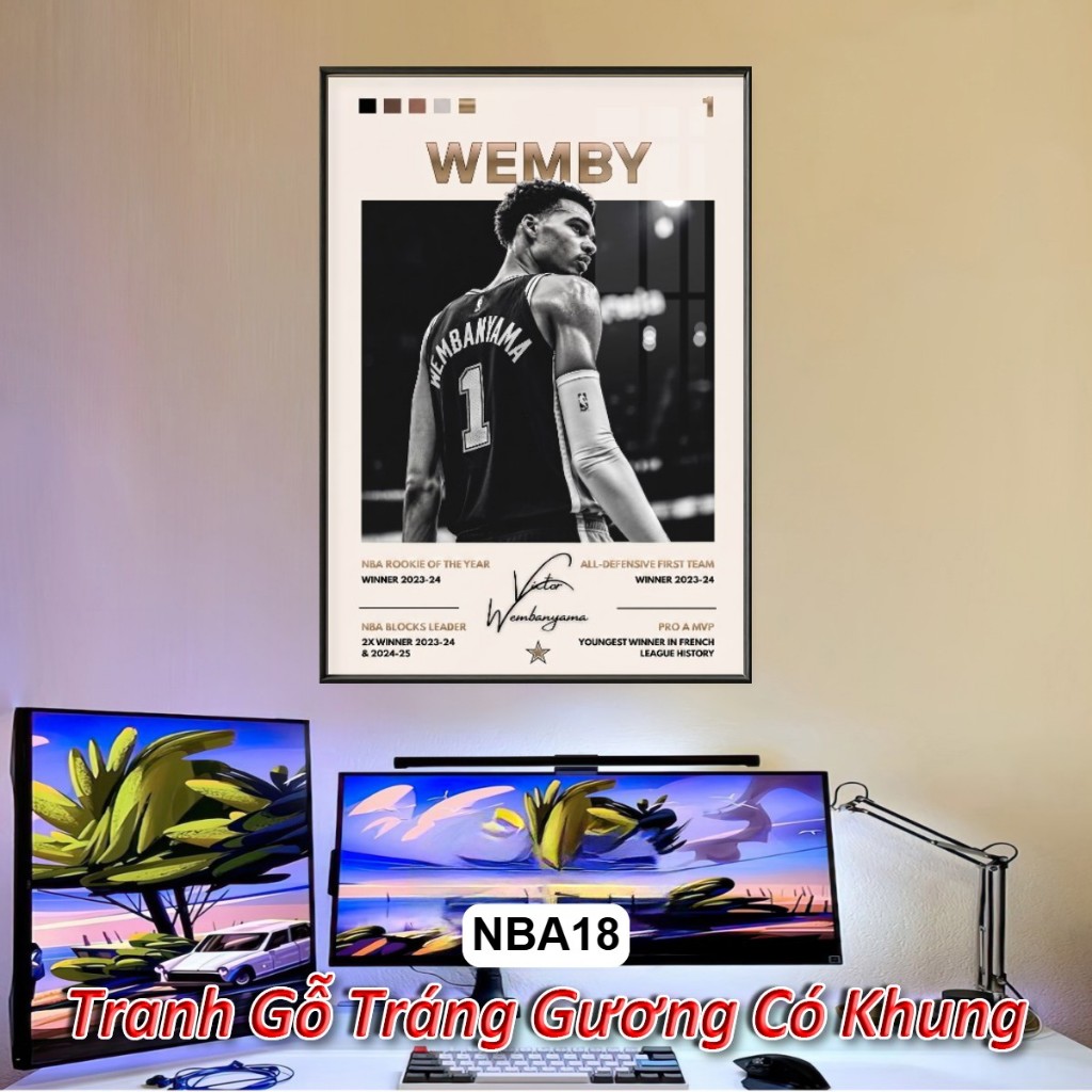 Tranh Treo Poster Bóng Rổ NBA Basketball Tráng Gương Khung Composite Decor treo tường, quà tặng