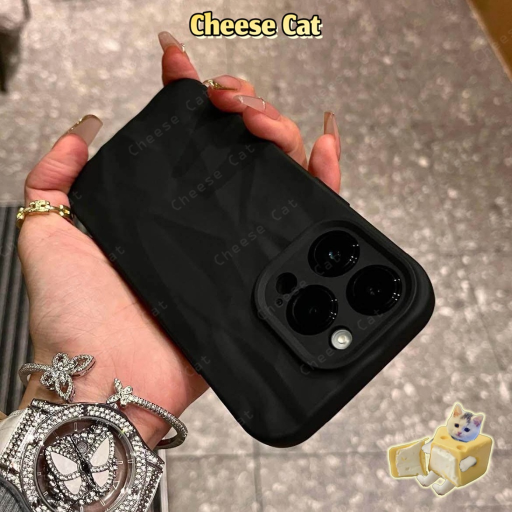 Ốp lưng silicon nhăn cho iPhone 11 12 13 14 15 Plus 16 17 Pro Max kiểu dáng retro đơn giản