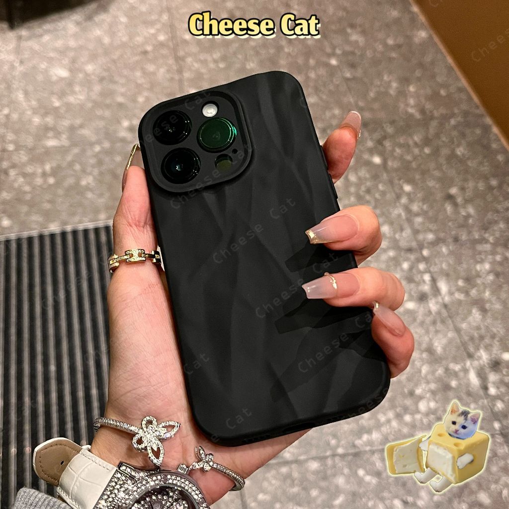 Ốp lưng silicon nhăn cho iPhone 11 12 13 14 15 Plus 16 17 Pro Max kiểu dáng retro đơn giản