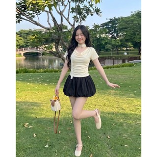 Áo Thun Nữ Twentyfive Tay Ngắn Nhún Eo, Form Ôm Tôn Dáng, Co Giãn Mềm Mịn, Kiểu Hàn Quốc Thanh Lịch Trẻ Trung 7154